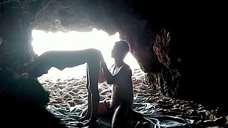 Couple recorded at the beach, inside the cave