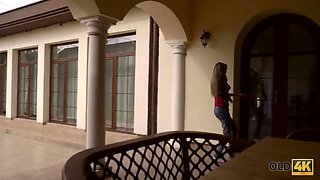 Old4k. kind senior man invites blond teen and seduces her