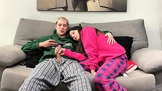 Step Brother Watch Porn and Jerk Off Next To Step Sister!