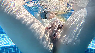 Nude Pool Tease and Masturbation While He Watches