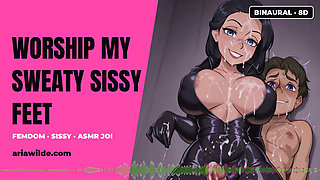 Worship My Sweaty Sissy Feet Femdom ASMR JOI BINAURAL