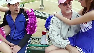 Old fellow loves cooch licking with a young cheerleader in