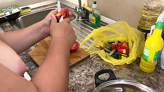 Zara Charm Striptease In Lingerie Making Lunch And Flashing Breasts