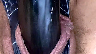 Lunaxscorpia in Spider Suit, Double Black Cock Pussy Pounding - Vibrator & Dildo Climax