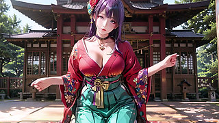 Purple Hair Kimono Girl's Private Morning! Red & Green clash is insane.