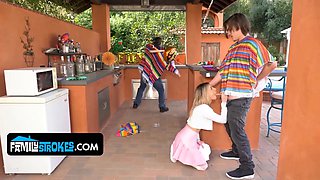 Her stepbrother covered for her, so now she has to smoke his sausage like his gf would