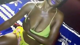 Bts: Hot Ebony in Led Mask Gags on Monster Dick.