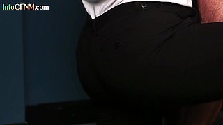CFNM police voyeur lady watching 3some sex HJ in her statio