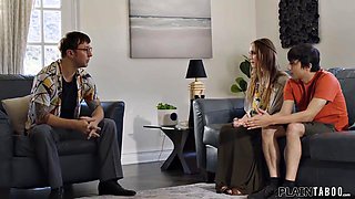 Brunette Teen Client Pays Sultry Counselor Chad Alva for Deep-Throat Blowjob and Doggy Style