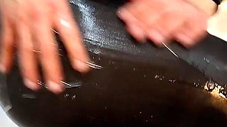 Wet Nylon Catsuit: Ass Worship in the Shower - Mistress Julia