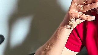 Femdom. He Smokes a Cigarette and a Busty Woman Fucks Him Hard in the Ass with a Strapon.