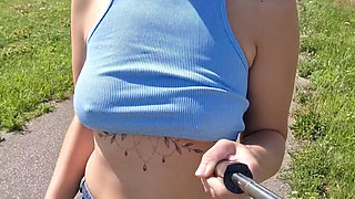 Flashing of Tits While Walking