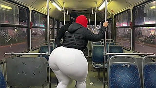 Big Ass Latina in Tight White Pants on the Bus Ends in White Thong