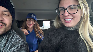 My Husband's Cuckold Got Out of the Car and I Called the Gas Station Attendant to Fuck and She Accepted and Got in the Car and W