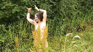 Nude Arabian Beauty Dances Seductively in Open Field Then Fingers Her Wet Pussy