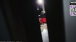 Two youthful office girls give a molten oral job to his