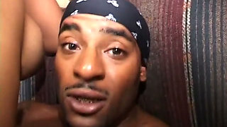 Curvy ebony gets black stud's cock and swallows cum