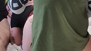 Homemade Wife first threesome mmf she wearing girl uniform for first-time sharing with stranger part 1