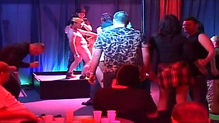 Blonde Babe Gangbanged by Horny Crowd in Wild Club Orgy