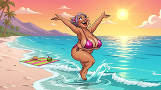Busty Granny Huge Boobs Beach Tease - New Ai Style