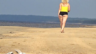 Big Ass in Mini Shorts - Walk on Beach.
