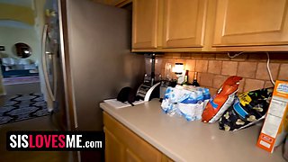 Fit stunner sucks her step bro's gigantic dick and makes him cum all over her Pretty Face - sislovesme