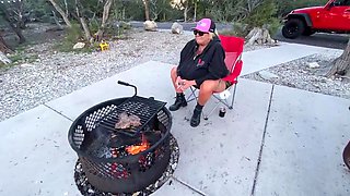 Outdoor anal solo and masturbating blonde