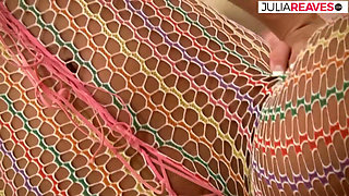 Sexy blonde spreads legs as she shoves a big dildo into her cunt