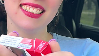 Red Lips Marlboro Smoke in Face & Sexy Striptease POV