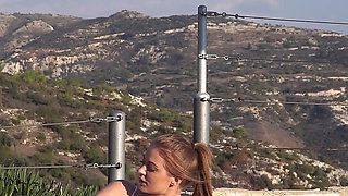 After doing yoga Merry Pie fingers her nice cunt outdoors