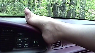 Real Amateur Homemade Stepaunty Wears Nylon Stockings Shows Arches & Huge Tits in Car