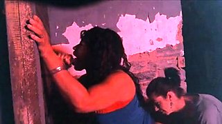Two Hookers Take Turns Sucking Cock at Gloryhole