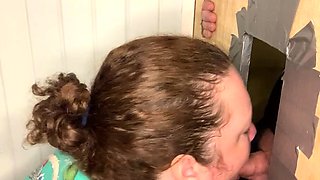 Big titted glory hole blowjob slut fucks and loves facial