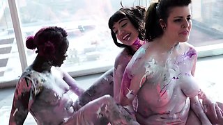 Fetish brunette lesbians piss and drink each others urine