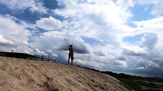 Nude Blonde Babe at a Deserted Beach and Construction Site