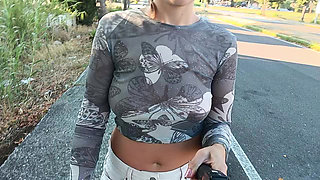 braless walk, flashing boobs in public