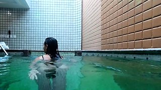 Hot Brunette's Naughty Motel Pool Solo Show