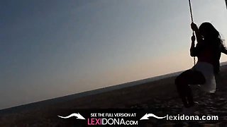 Pornstar- Follow me around Barcelona as I flash on the beach
