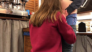 First Blowjob at Work - Sucking a Cock While Kneeling Under the Bar Counter
