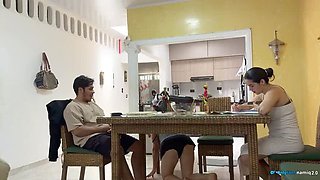 NamiQsein Fucks Teen Stepdaughter on Table - Big Ass Riding & Creampie While Mom Isn't Looking