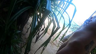 Tattooed Babe Strips and Wanders by the Indian Ocean Shore