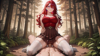Fiery Redhead Bombshell Passionate Forest Fuck - Skirt & White Stockings Dripping