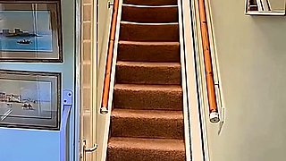 Cathy Slut Granny At Home Walks Up Stairs in Hot PVC Costume