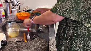 87-year-old Grandma in Her Kitchen and Her Perverted Grandson Looking Under Her Dress