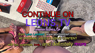 Two girls one guy handjob challenge party for Christmas with presents and roulette spinning