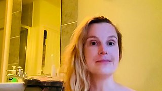 Blonde amateur MILF sucks and jerks for facial