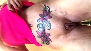 Muscular British MILF with Big Clit and Tattoos