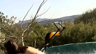 ThisIsGlamour Chloe Bodimeade Mowing By The Pool BTS LEWD