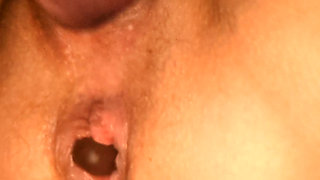 Double Ended Dildo All the Way up Ass While Huge Dildo in Pussy