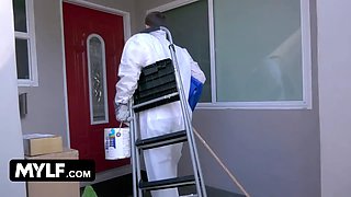 Mylf - ebony milf Misty Stone juggles her juicy black pussy on big milky cock and guzzles huge sperm